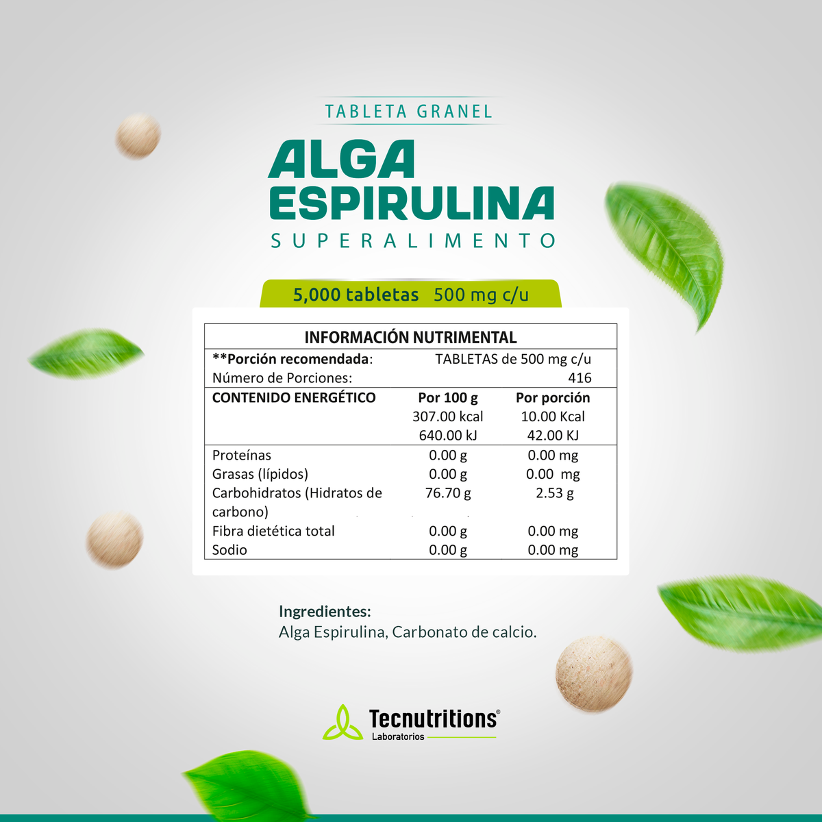 Tableta Granel Alga Espirulina Superalimento
