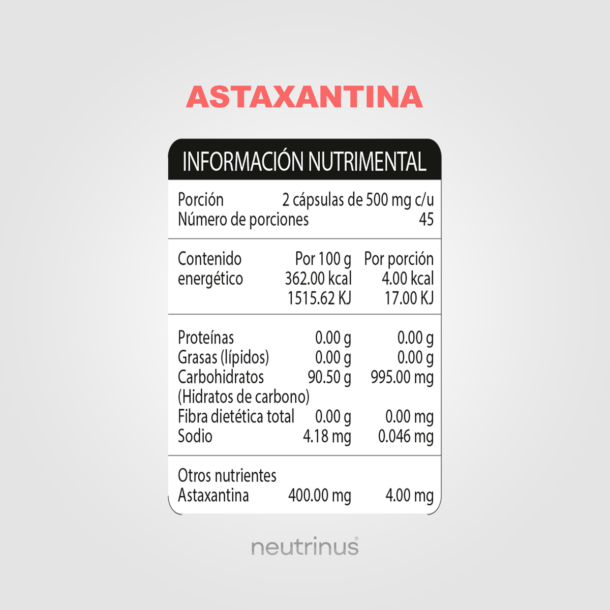 Astaxantina – Antioxidante y Cuidado de la Piel | Neutrinus Plus 90 Cápsulas