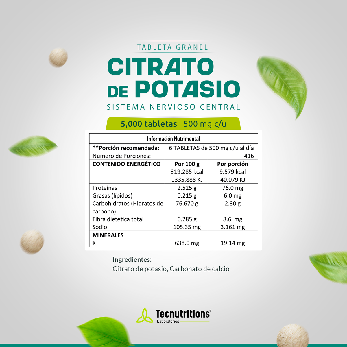 Tableta Granel Citrato De Potasio Sistema Nervioso Central