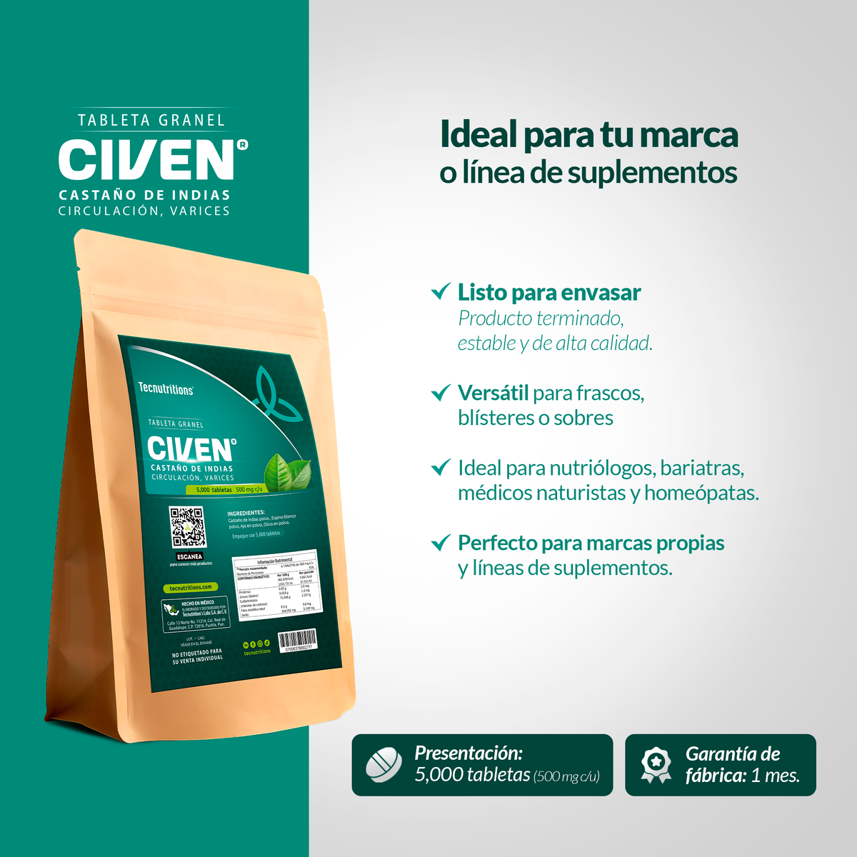 Tableta Granel Civen® Castaño De Indias Circulación, Varices