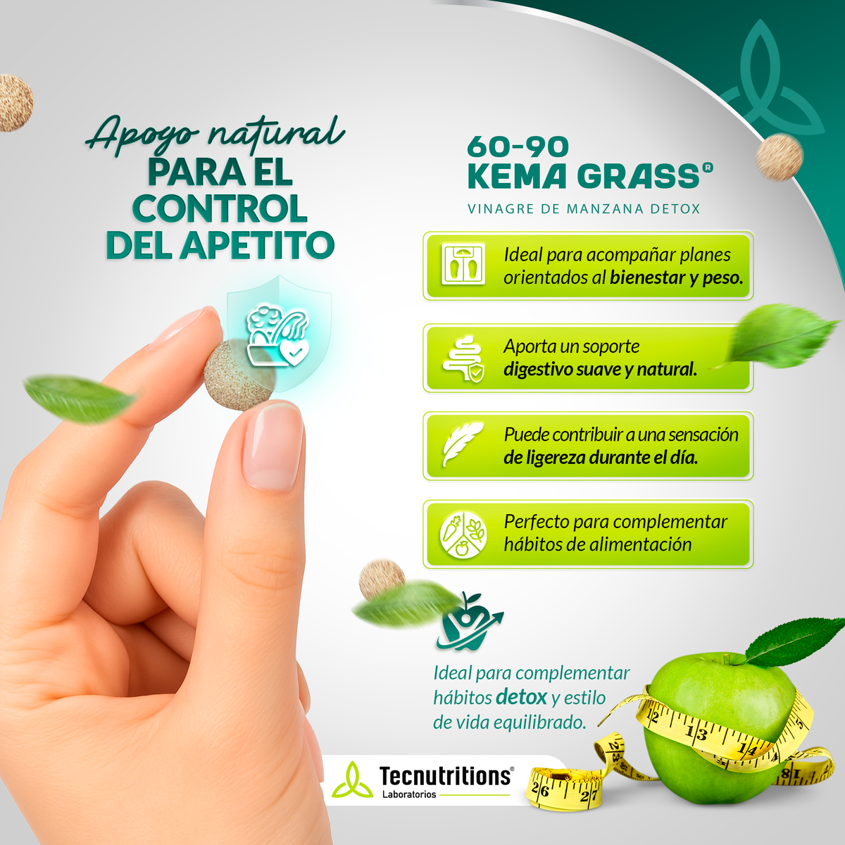 Tableta Granel 60-90 Kema Grass® Vinagre De Manzana Detox