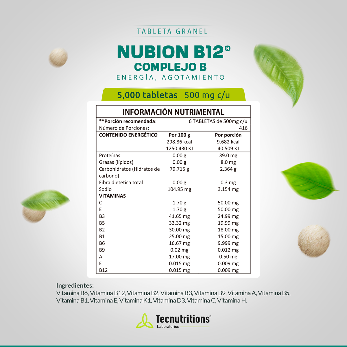 Tableta Granel Nubion B12® Complejo B Energía, Agotamiento