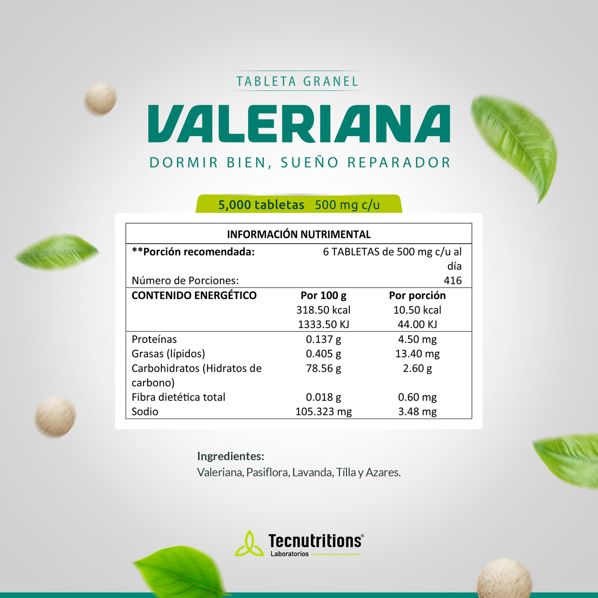 Tableta Granel Valeriana Dormir Bien, Sueño Reparador