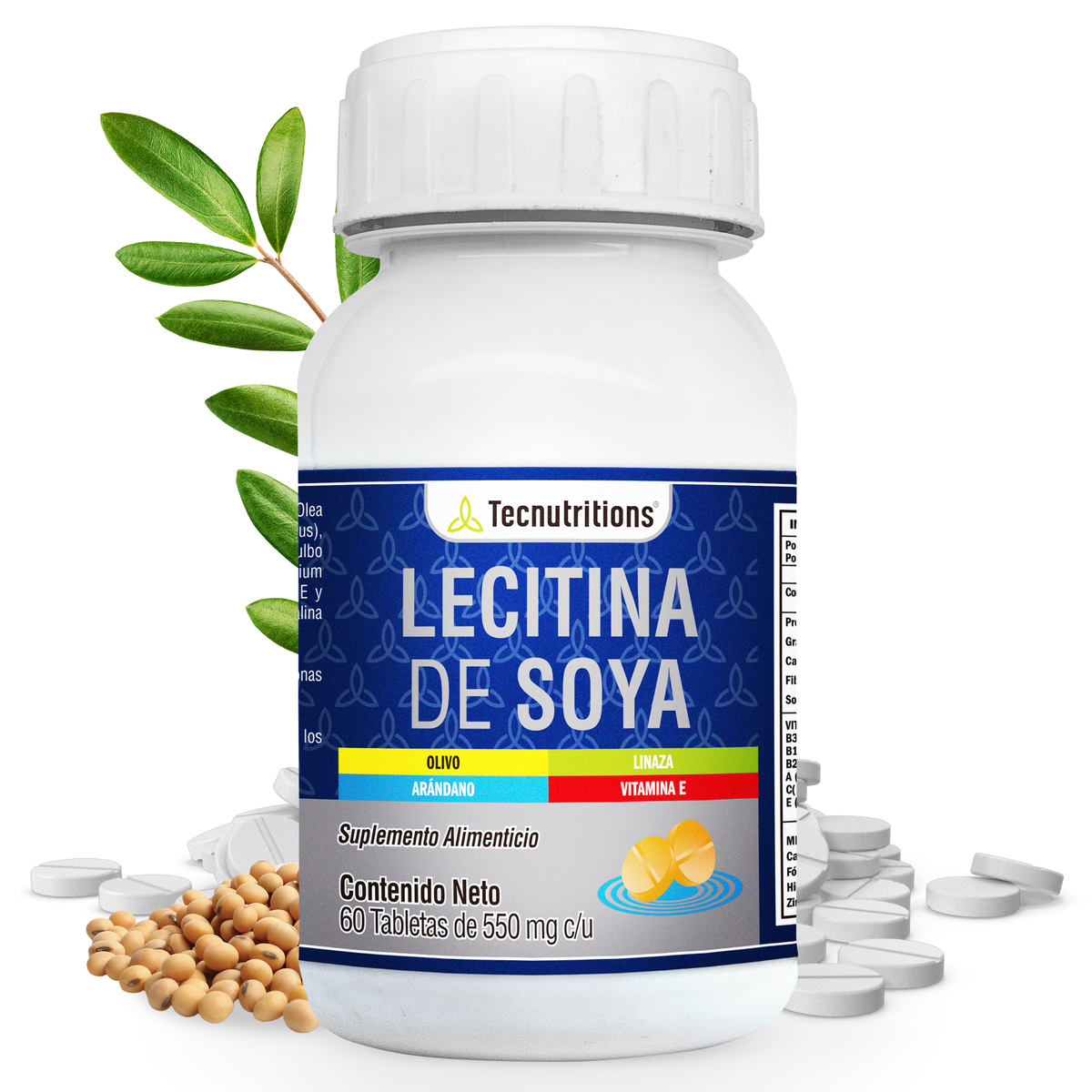 Suplemento alimenticio Lecitina de Soya, 60 tabs, con lecitina de soya, olivo, arándano, apoyo cardiovascular