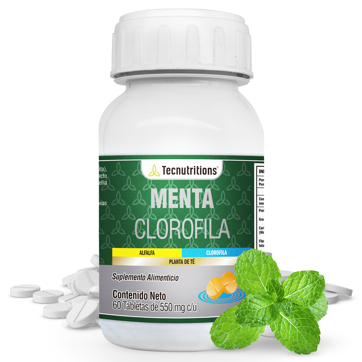 Suplemento alimenticio Menta Clorofila, 60 tabs, con menta, clorofila, estragón, apoyo para la salud sanguínea
