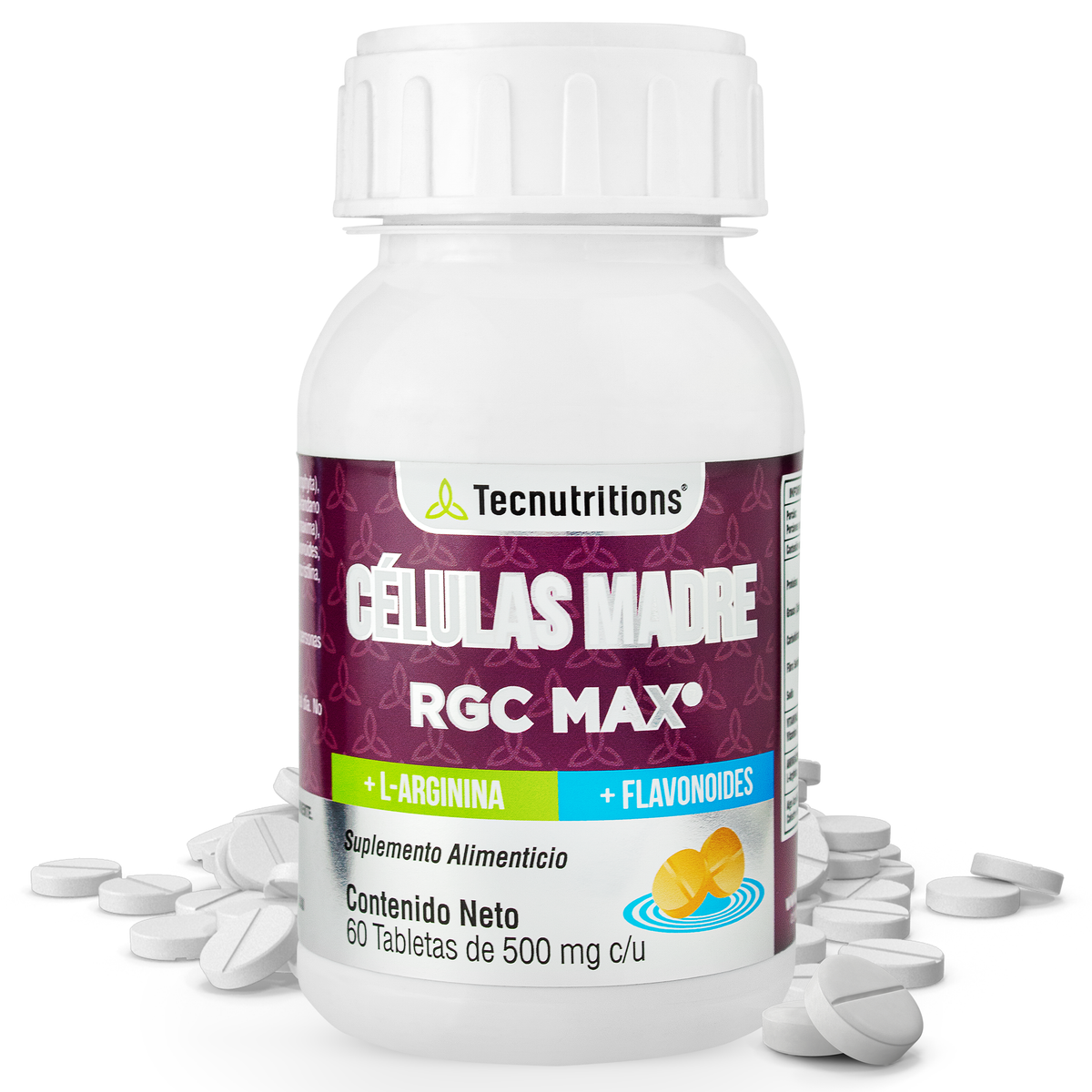 Suplemento alimenticio Células Madre RGC Max, 60 tabs, con células madre de calostro de bovino, l-arginina