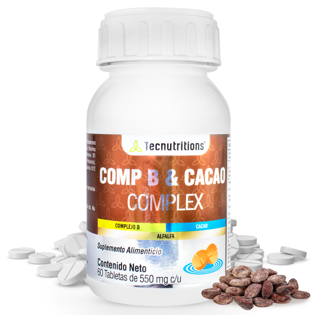 Suplemento alimenticio Comp B y Cacao Complex, 60 tabs, con complejo b, cacao, apoyo a la función nerviosa