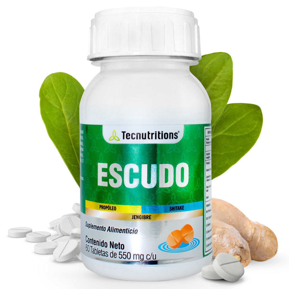 Suplemento alimenticio Escudo, 60 tabs, con propóleo, fucoidan, vitamina c, promueve la salud inmunológica