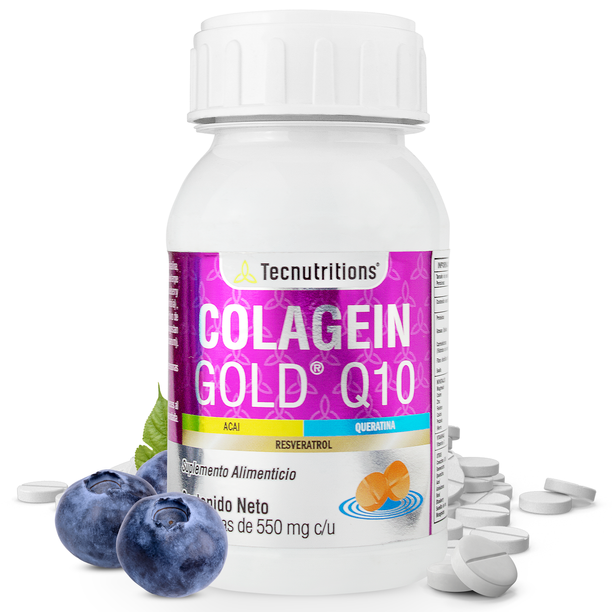 Suplemento alimenticio Colagein Gold Q10, 60 tabs, con colágeno hidrolizado, Q10, queratina