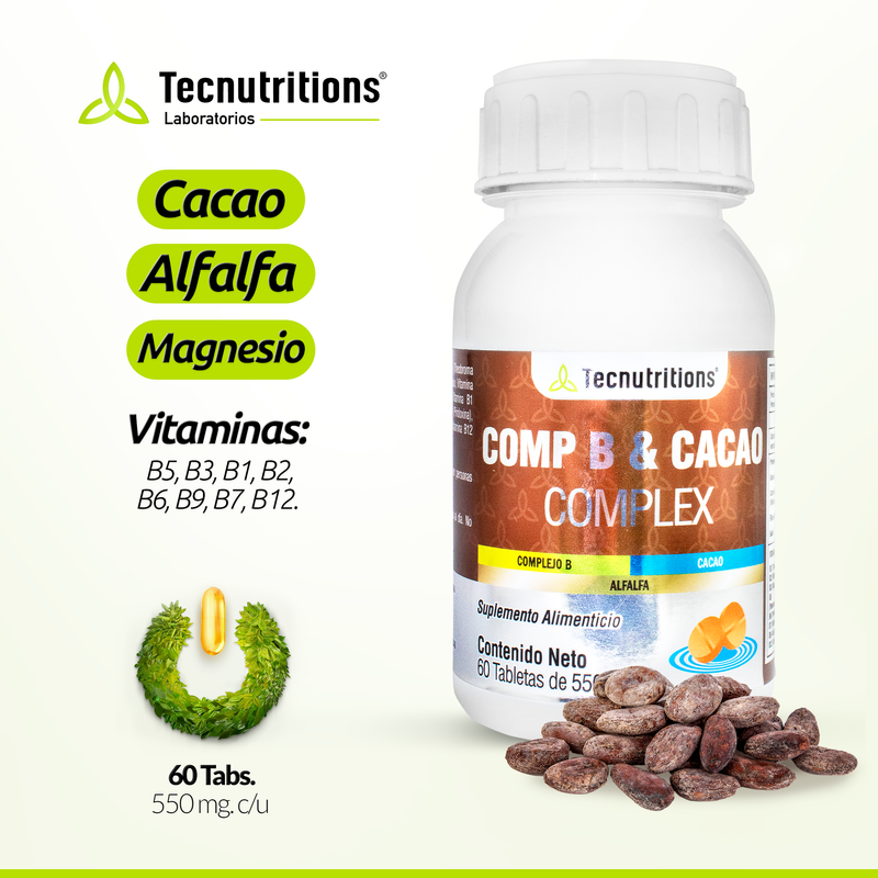 Suplemento alimenticio Comp B y Cacao Complex, 60 tabs, con complejo b