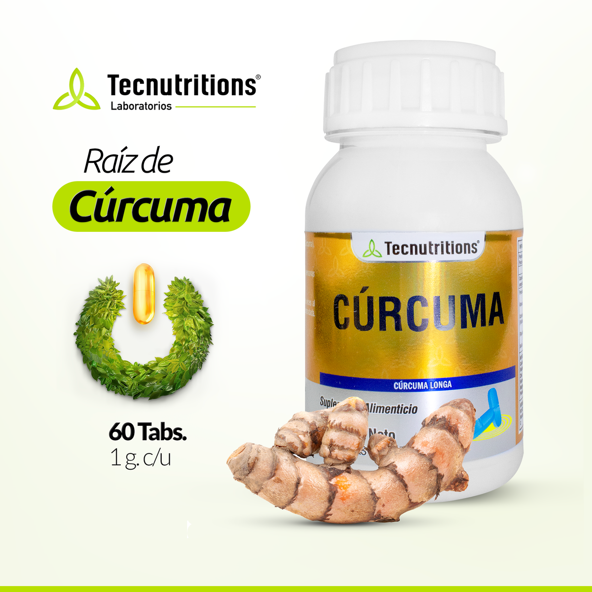 Suplemento alimenticio Cúrcuma, 60 tabs, con turmeric curcumin