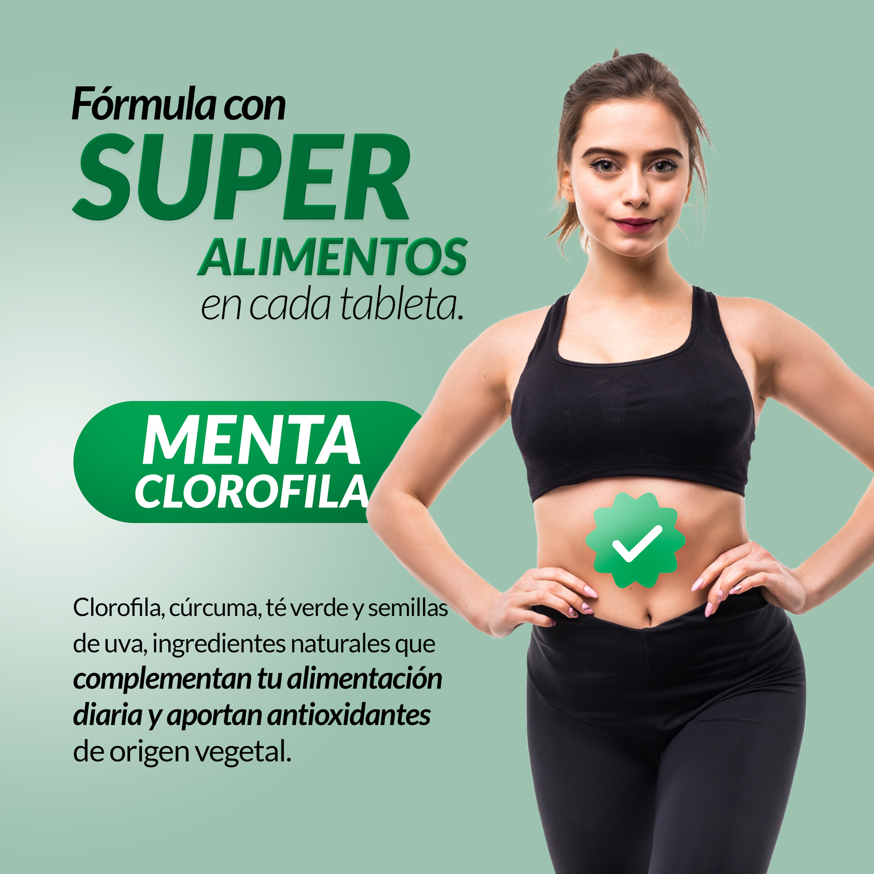 Food supplement with antioxidants and vitamins, Mint Chlorophyll, 60 tabl