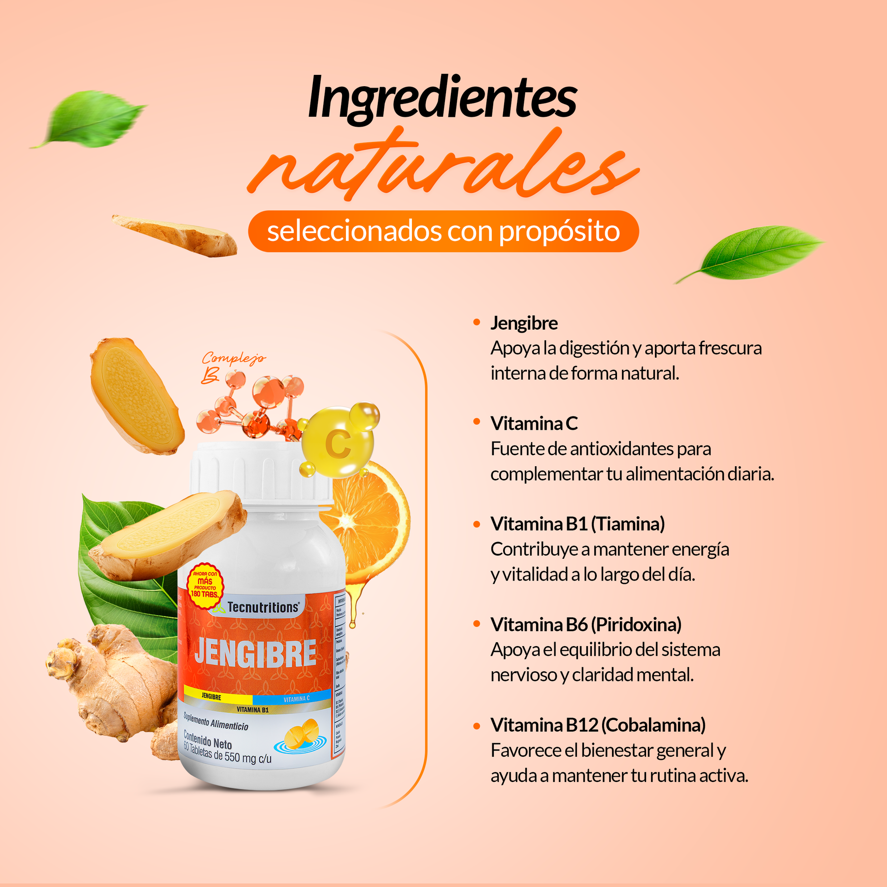 Food supplement with antioxidants and vitamins, Ginger, 60 tabl