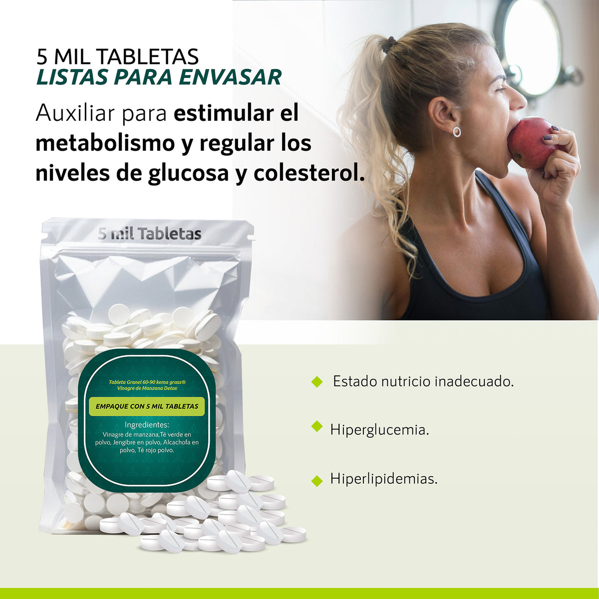 Tableta Granel 60-90 Kema Grass® Vinagre De Manzana Detox