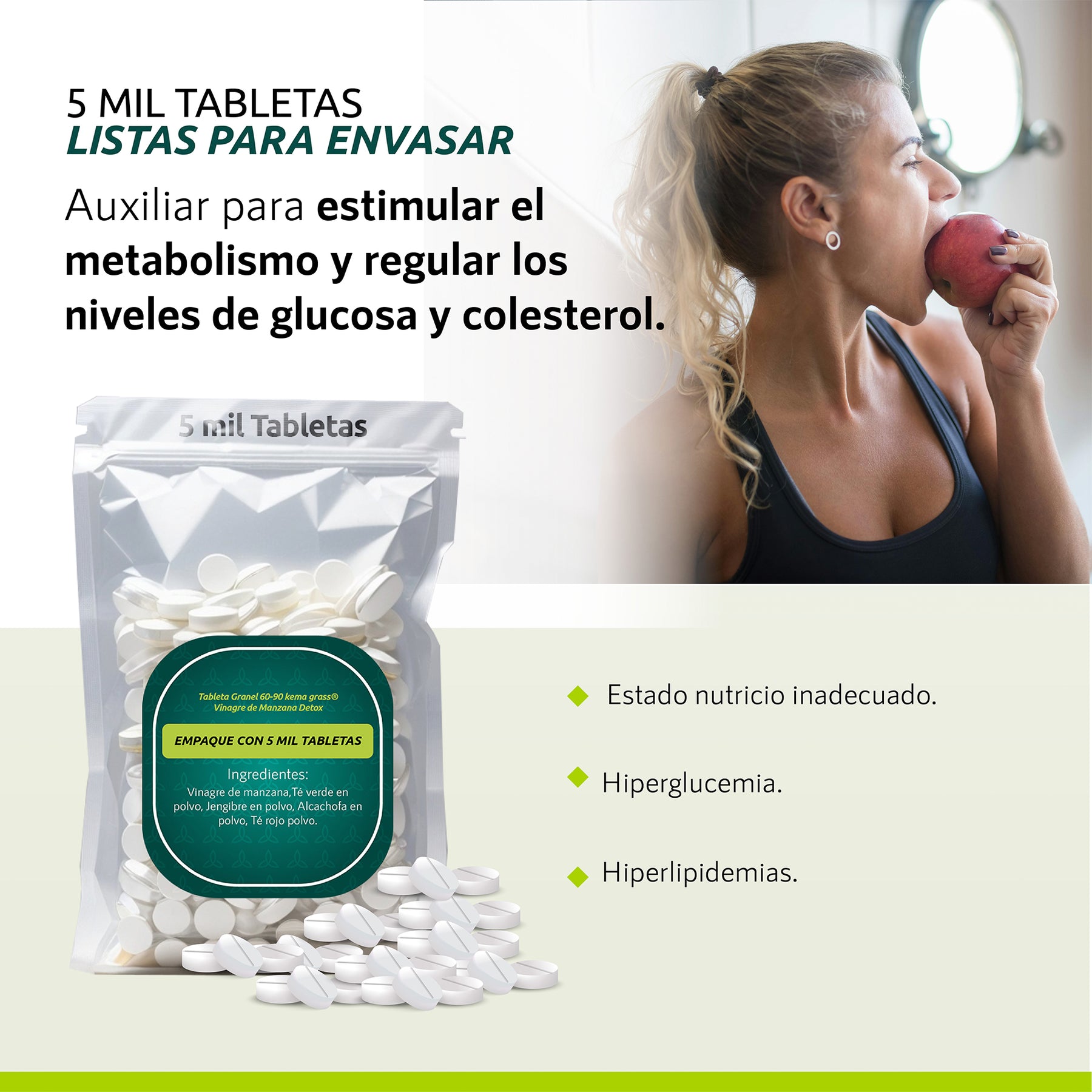 Tableta Granel 60-90 Kema Grass® Vinagre De Manzana Detox