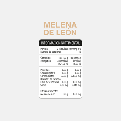 Melena de León – Memoria y Enfoque Mental | Neutrinus Plus 90 Cápsulas