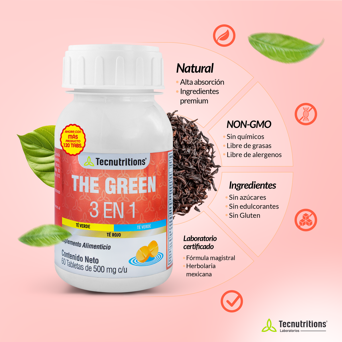 Food supplement with antioxidants, fibers and vitamins, The Green 3 in 1, 60 tabl