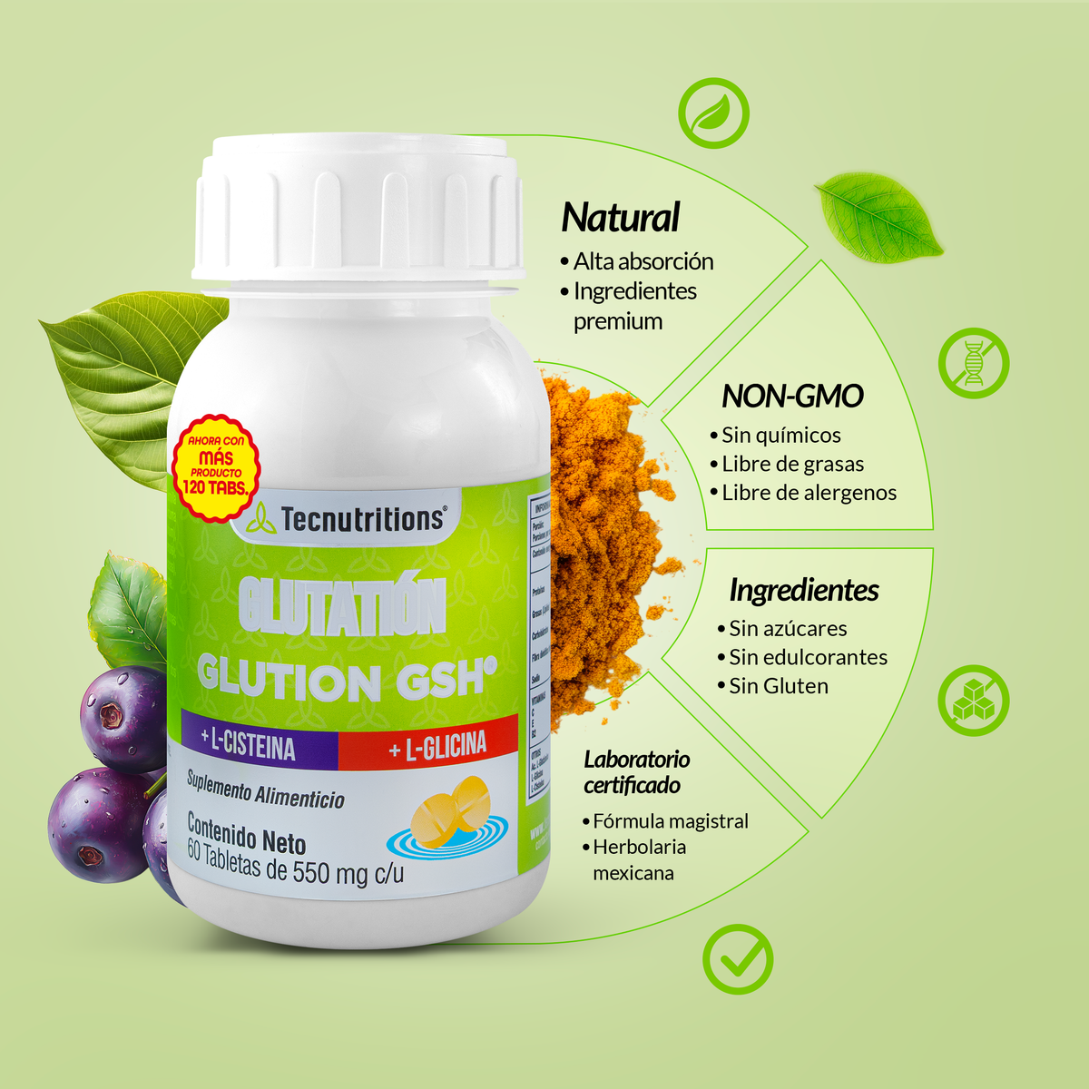 Glution GSH Glutatión 120 Tabletas