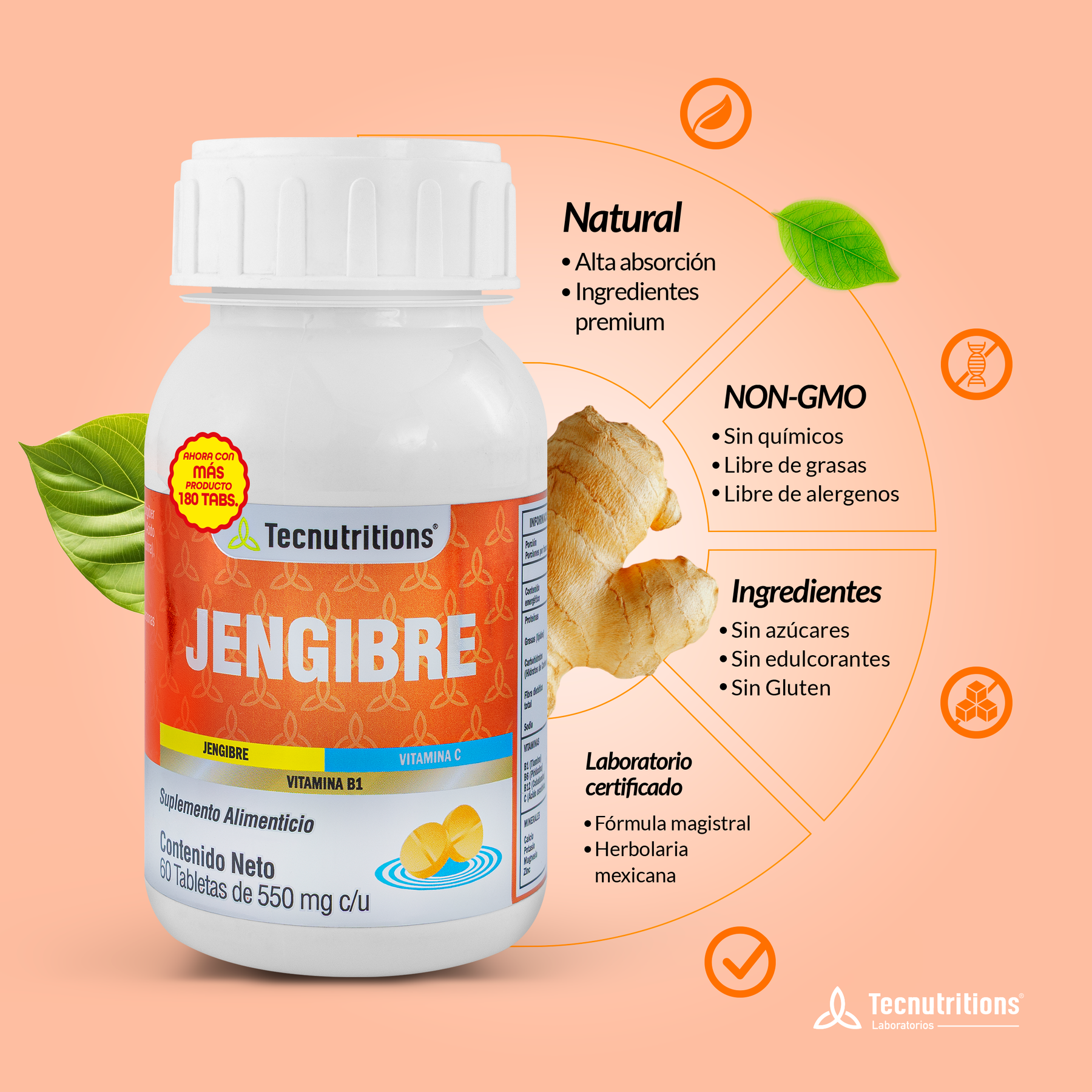 Food supplement with antioxidants and vitamins, Ginger, 60 tabl