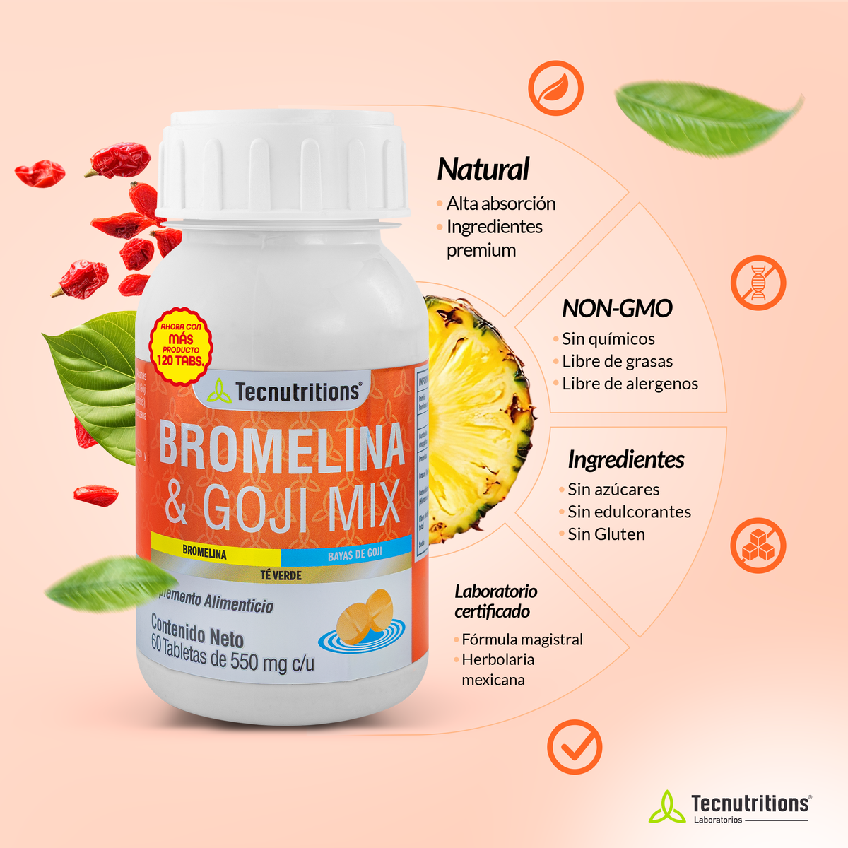 Bromelina y Goji Mix 120 Tabletas