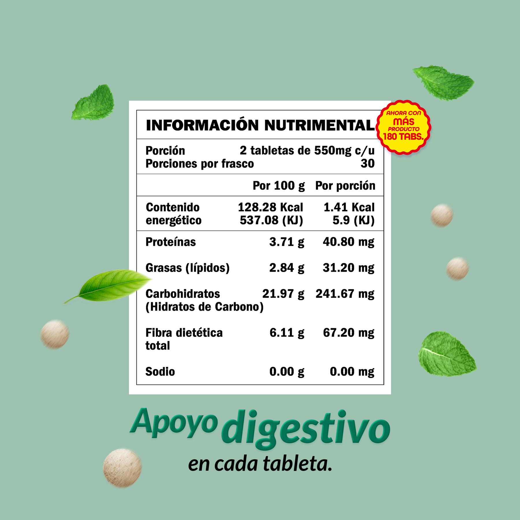 Food supplement with antioxidants and vitamins, Mint Chlorophyll, 60 tabl