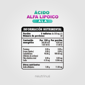 Ácido Alfa Lipoico – Antioxidante y Energía Celular | Neutrinus Plus 120 Tabletas