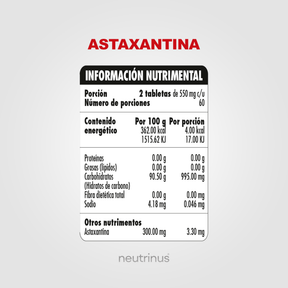 Astaxantina – Antioxidante Premium y Cuidado de la Piel | Neutrinus Plus 120 Tabletas