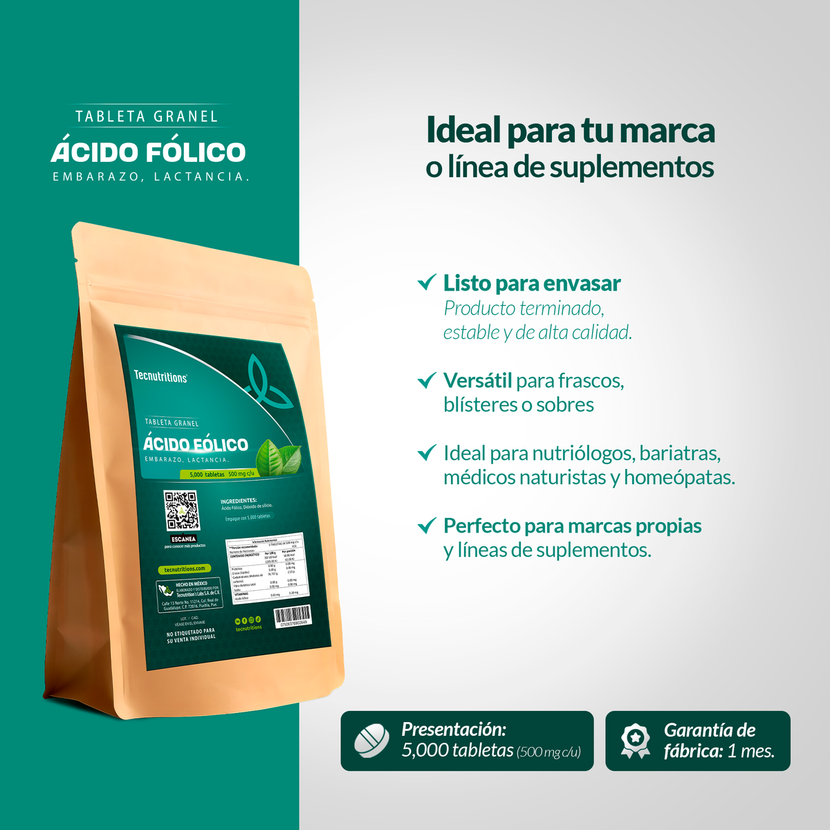 Tableta Granel Ácido Fólico Embarazo Lactancia