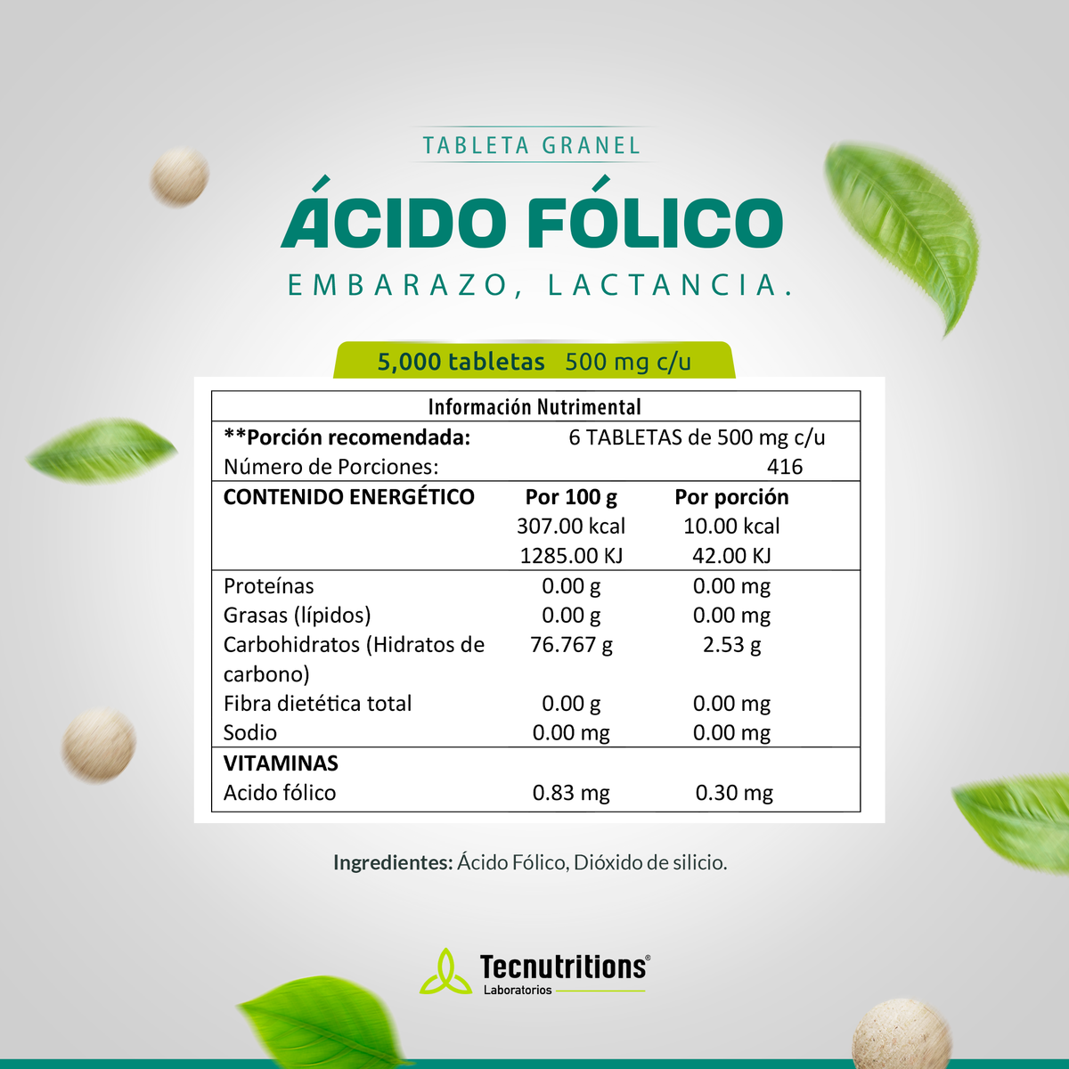 Tableta Granel Ácido Fólico Embarazo Lactancia