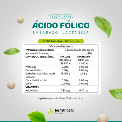 Tableta Granel Ácido Fólico Embarazo Lactancia