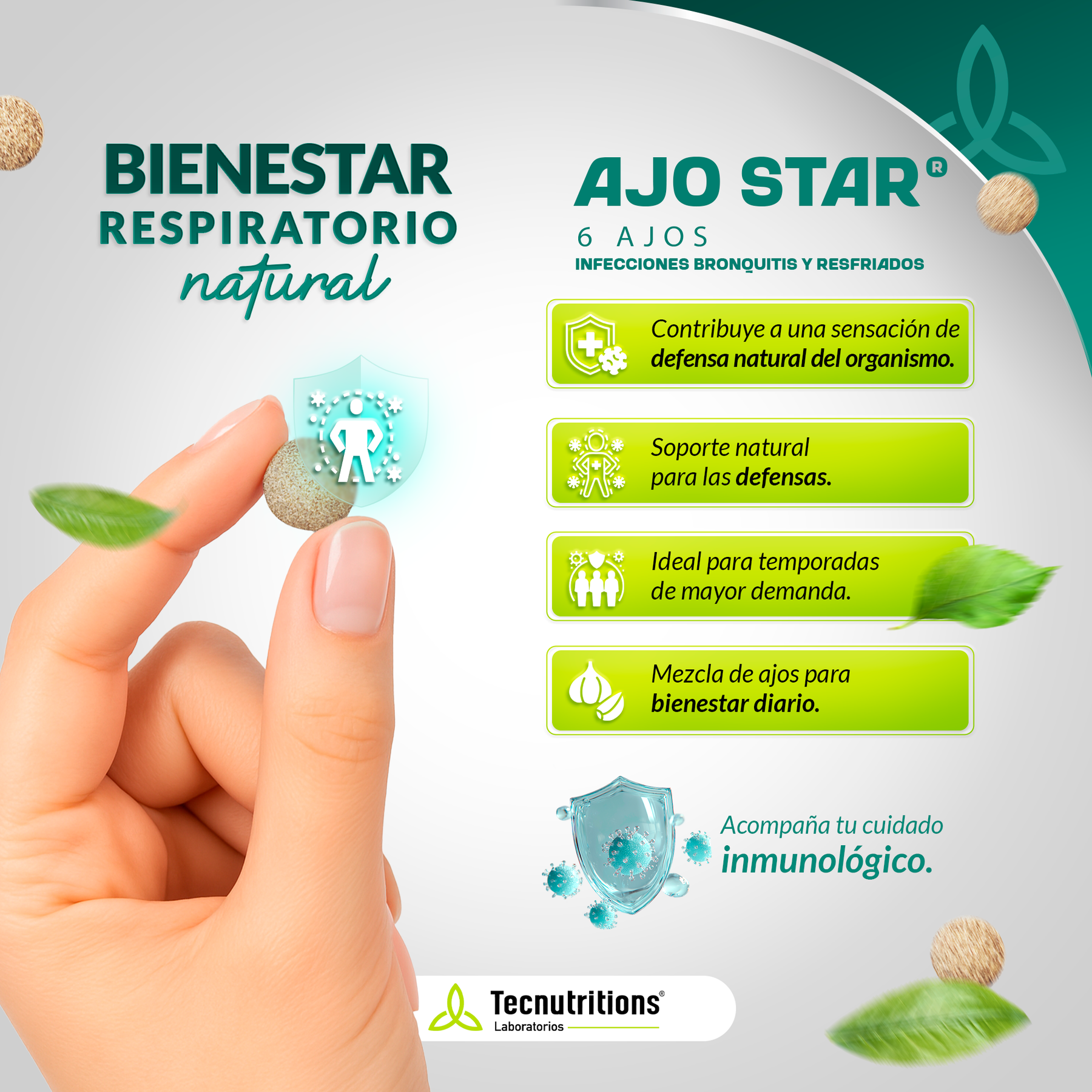 Tableta Granel Ajo Star® 6 Ajos Infección Bronquitis Resfriados
