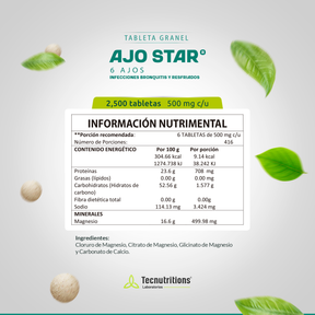 Tableta Granel Ajo Star® 6 Ajos Infección Bronquitis Resfriados