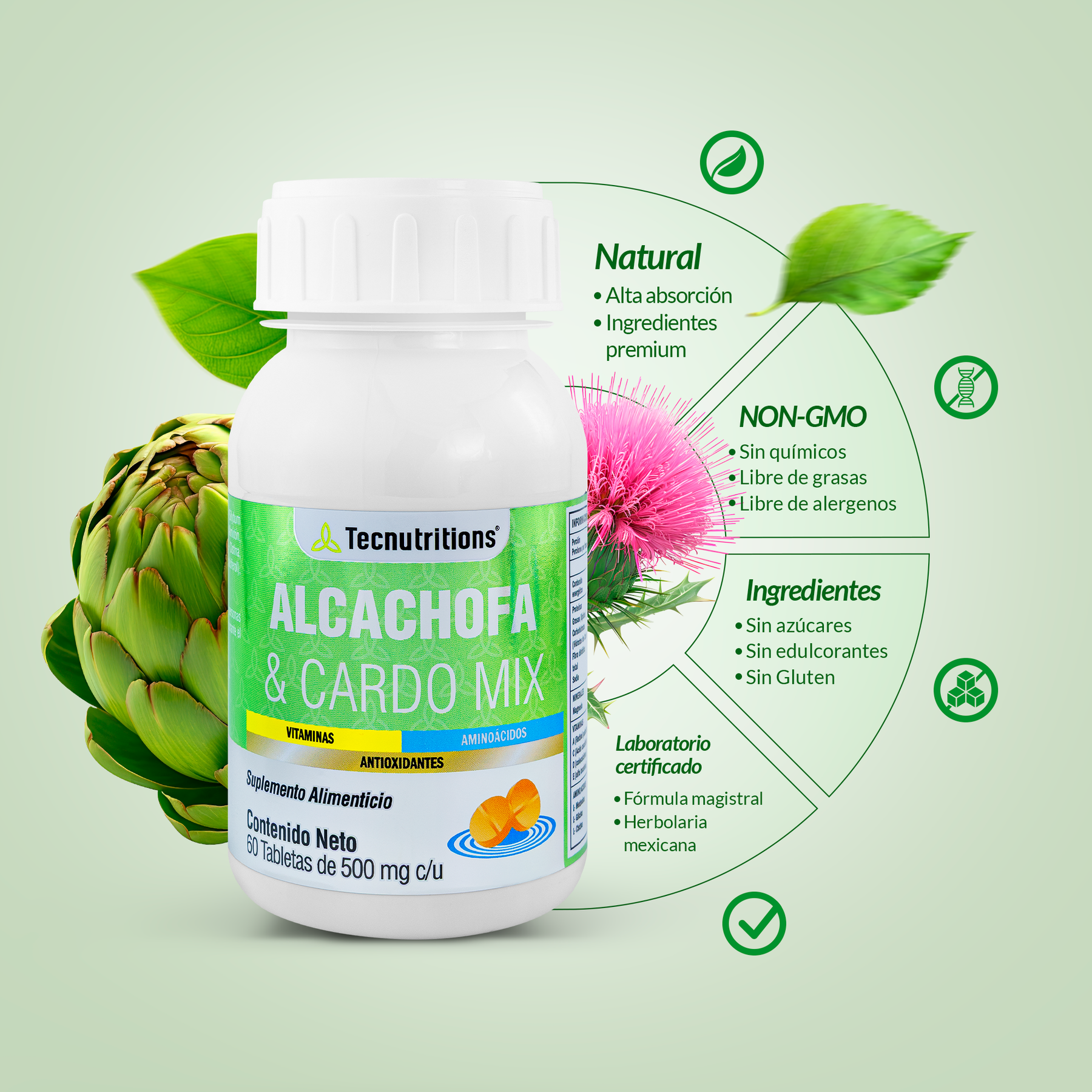 Food supplement with vitamins, amino acids and antioxidants, Artichoke and Thistle Mix, 60 tabl