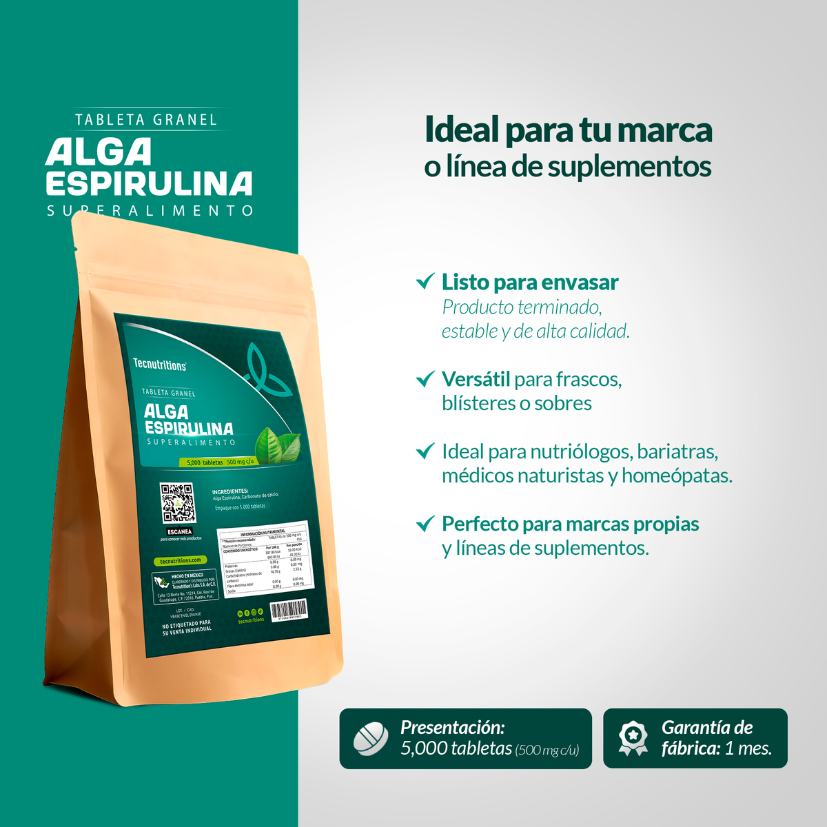 Tableta Granel Alga Espirulina Superalimento