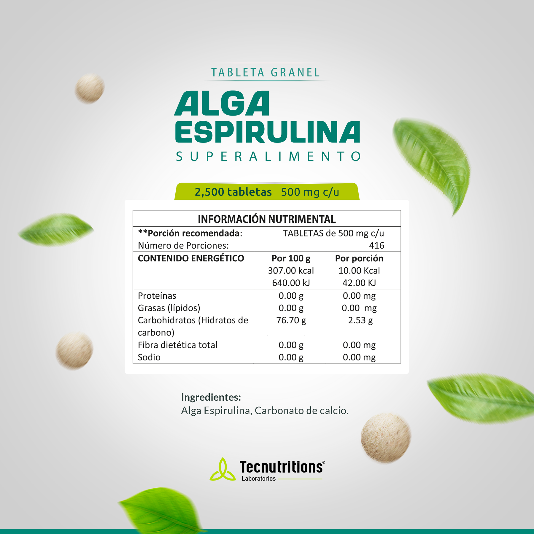 Tableta Granel Alga Espirulina Superalimento