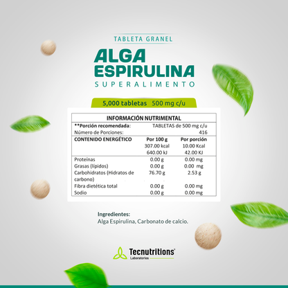 Tableta Granel Alga Espirulina Superalimento