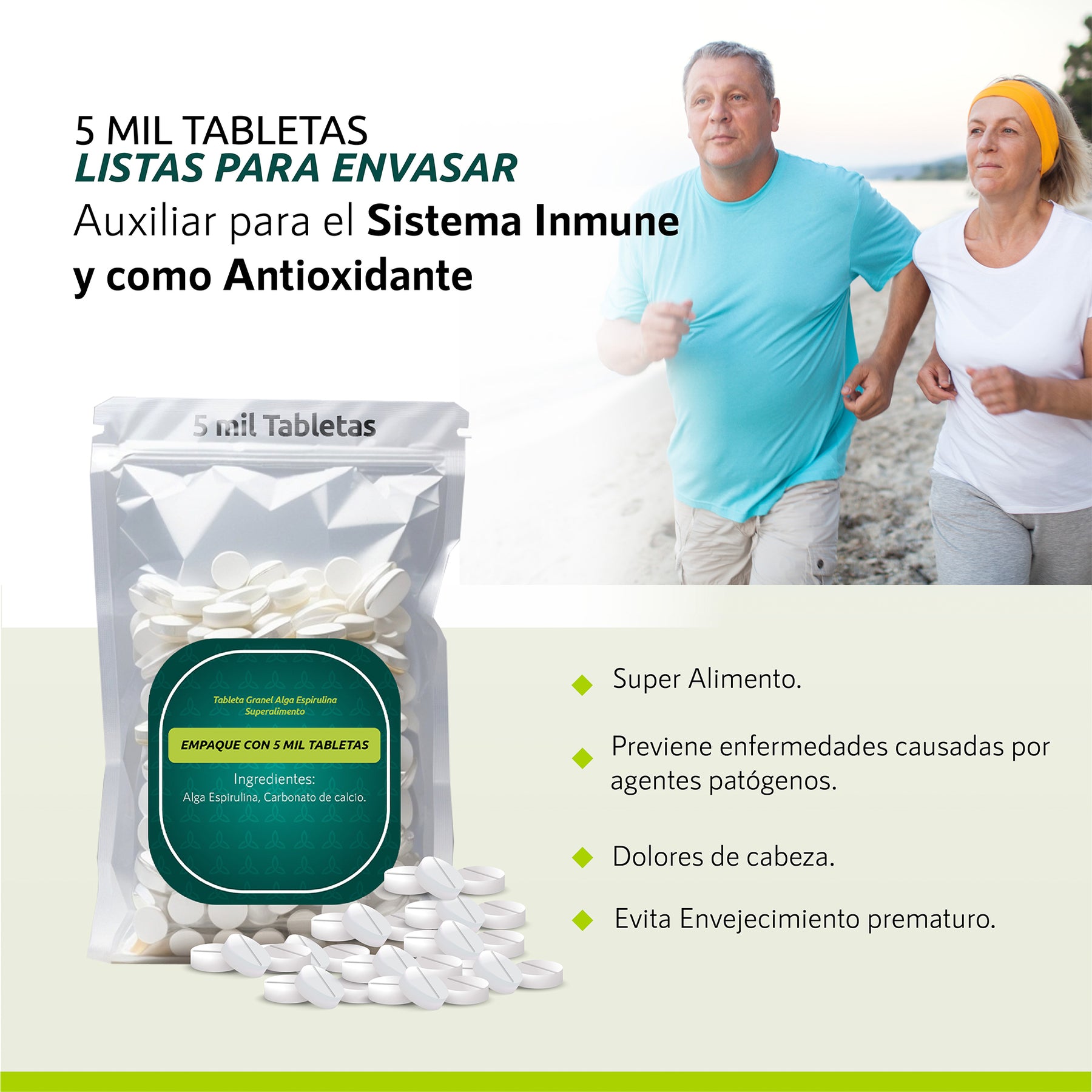 Tableta Granel Alga Espirulina Superalimento