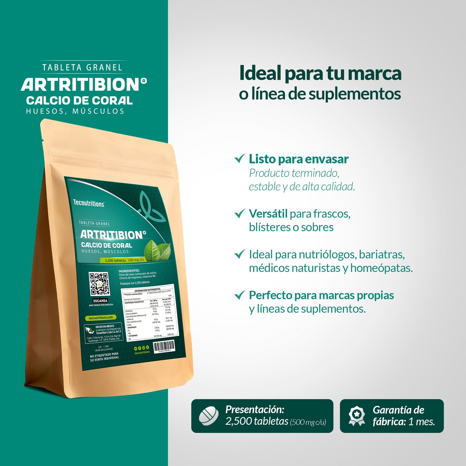 Tableta Granel Artritibion® Calcio De Coral Huesos Músculos