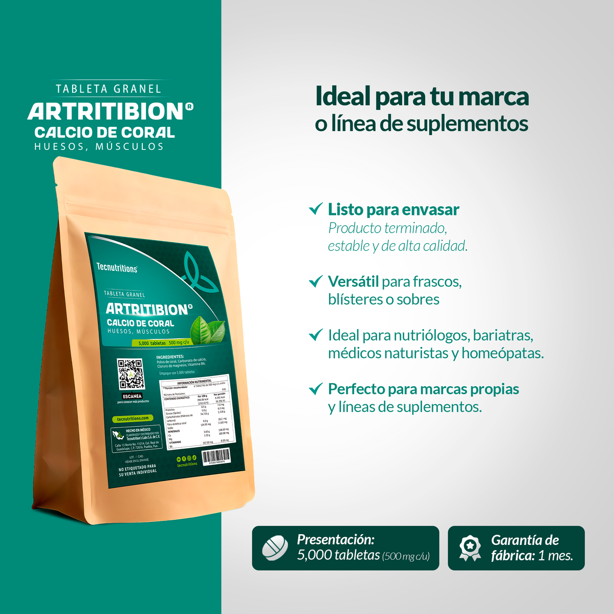 Tableta Granel Artritibion® Calcio De Coral Huesos Músculos