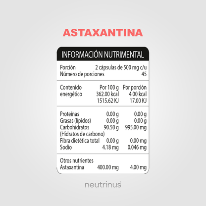 Astaxantina – Antioxidante y Cuidado de la Piel | Neutrinus Plus 90 Cápsulas