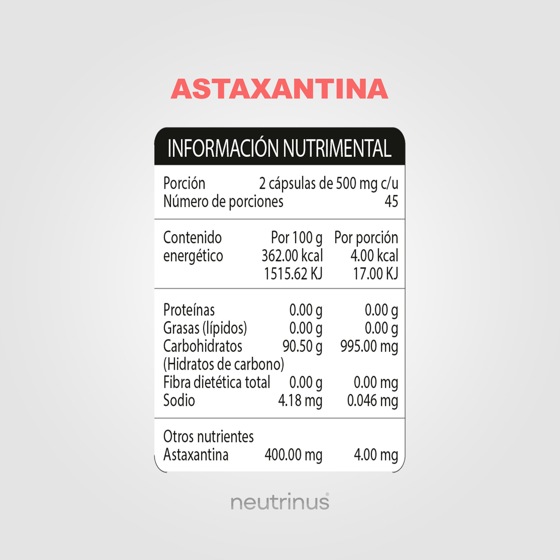 Astaxantina – Antioxidante y Cuidado de la Piel | Neutrinus Plus 90 Cápsulas
