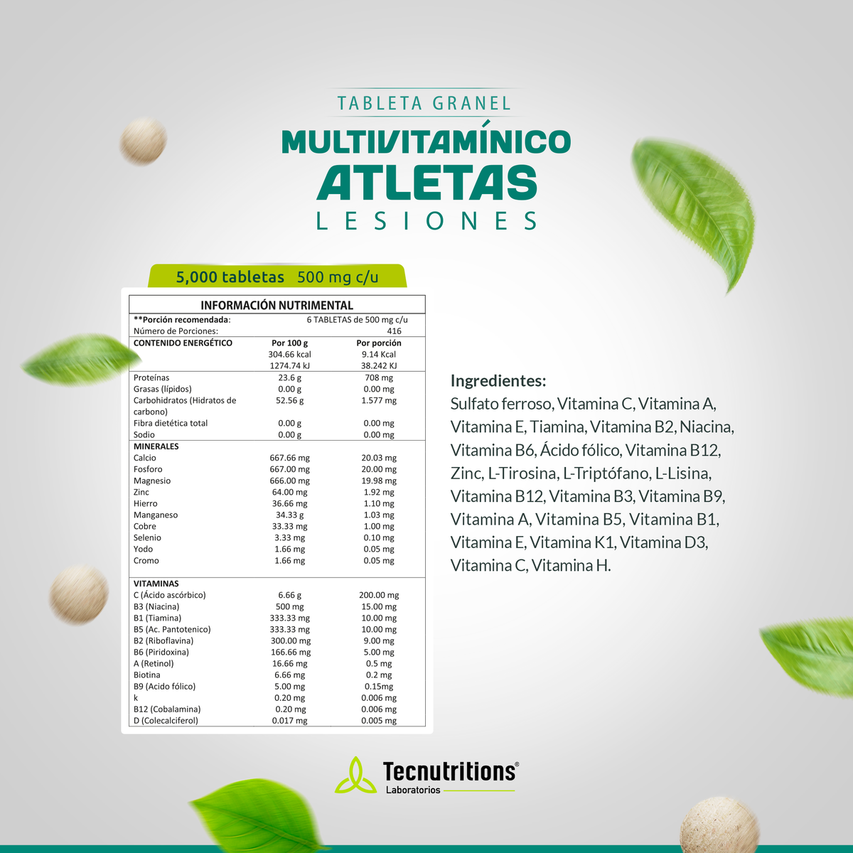 Tableta Granel Multivitamínico Atletas, Lesiones