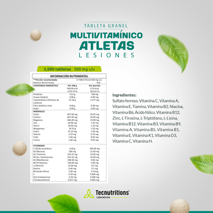 Tableta Granel Multivitamínico Atletas, Lesiones