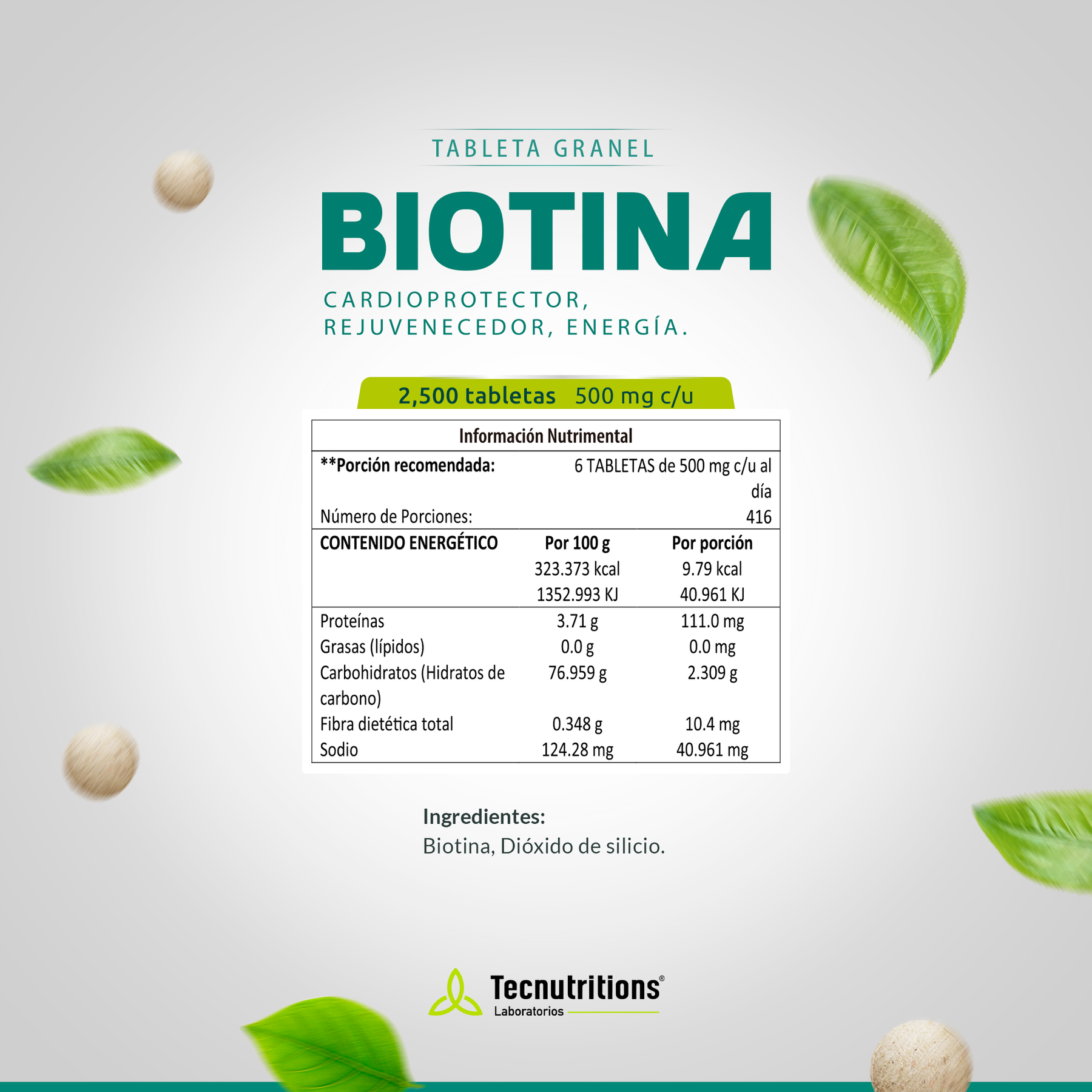 Tableta Granel Biotina Cardioprotector Rejuvenecedor Energía