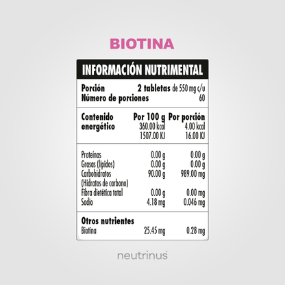 Biotina – Cabello, Piel y Uñas Fuertes | Neutrinus Plus 120 Tabletas