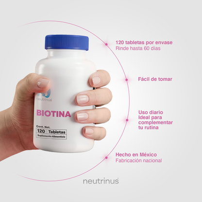Biotina – Cabello, Piel y Uñas Fuertes | Neutrinus Plus 120 Tabletas