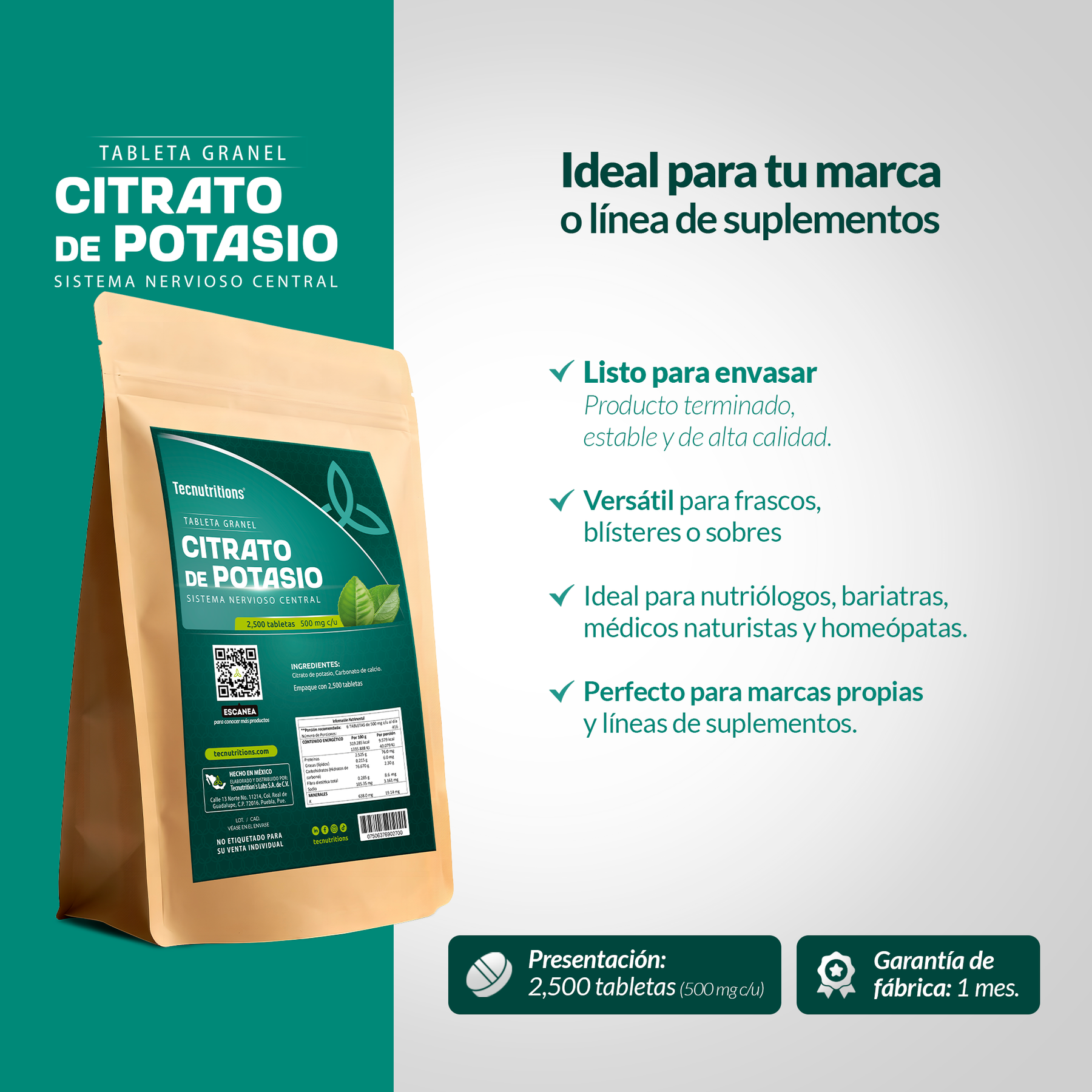 Tableta Granel Citrato De Potasio Sistema Nervioso Central