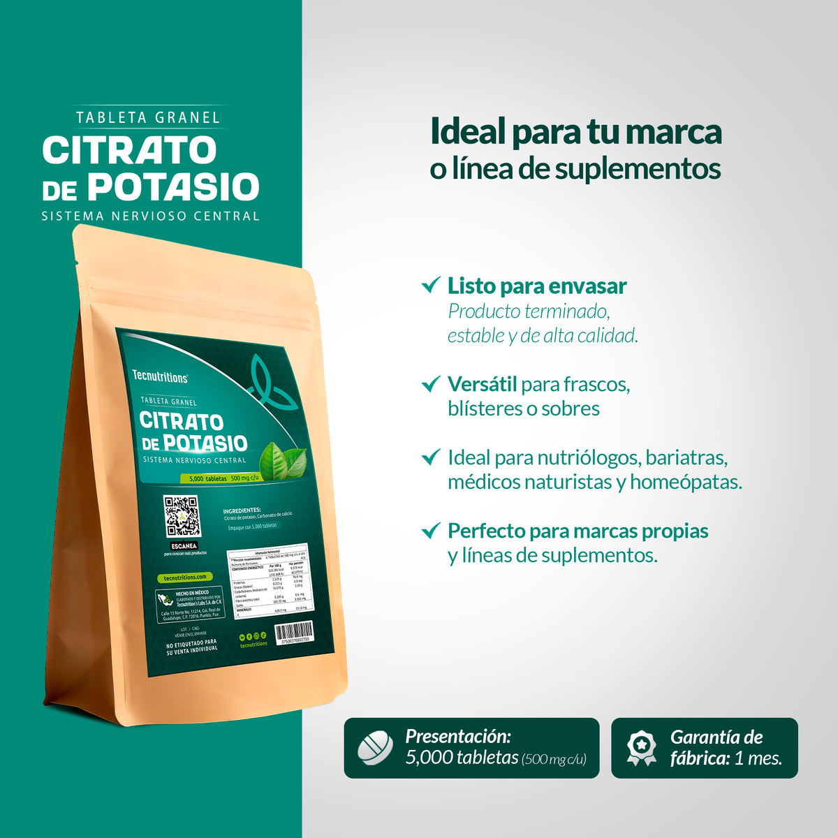 Tableta Granel Citrato De Potasio Sistema Nervioso Central