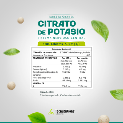 Tableta Granel Citrato De Potasio Sistema Nervioso Central
