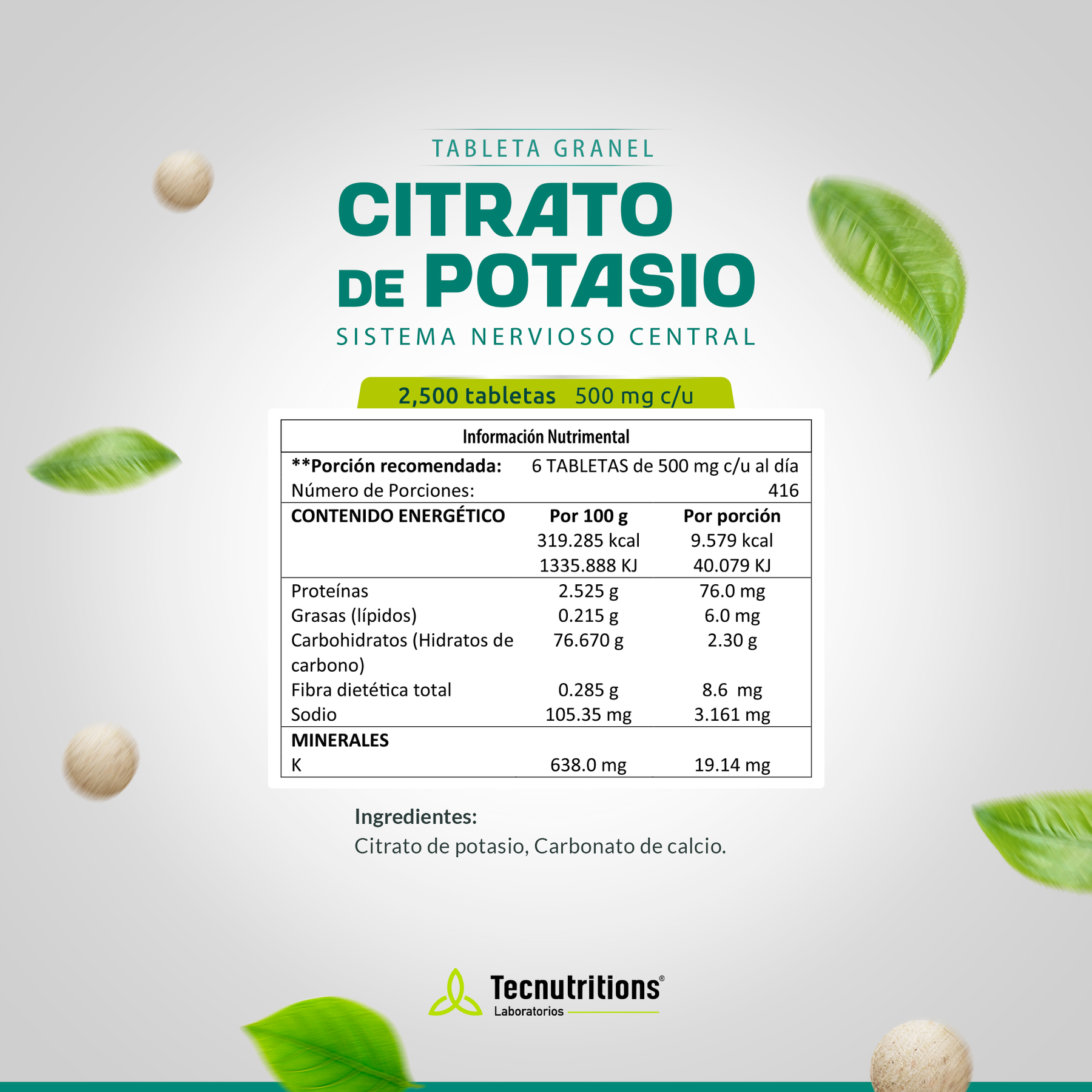 Tableta Granel Citrato De Potasio Sistema Nervioso Central
